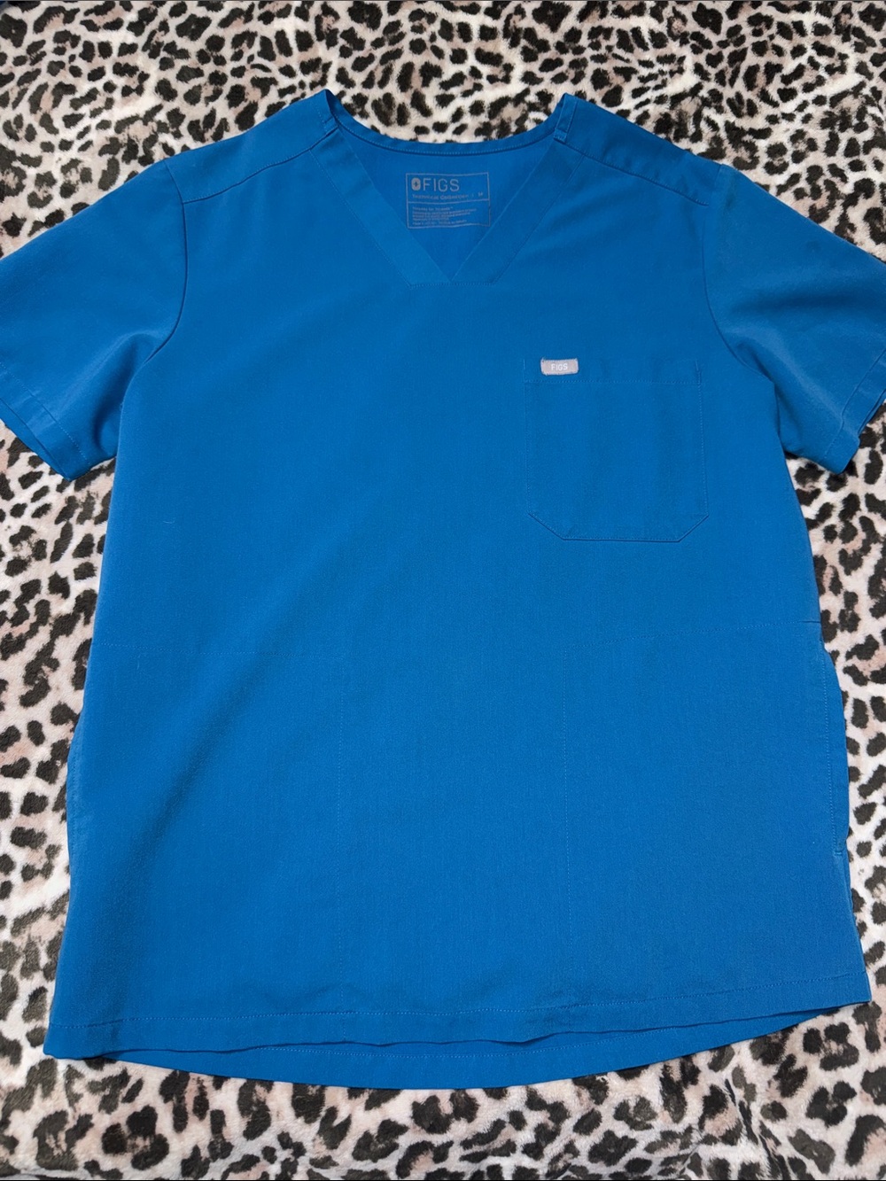 Figs WomensBright Blue V-Neck Short Sleeve Scrub Top